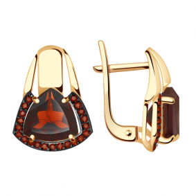 Золотые серьги Александра с ситаллом цвета Гранат и фианитом кл2785а-34ск-к кл2785а-34ск-к фото