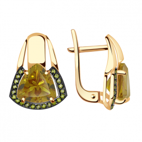 Золотые серьги Александра кл2785а-48ск-са с фианитом и султанитом кл2785а-48ск-са фото