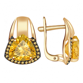 Золотые серьги Александра кл2785а-6ск-ш с фианитом и цитрином кл2785а-6ск-ш фото