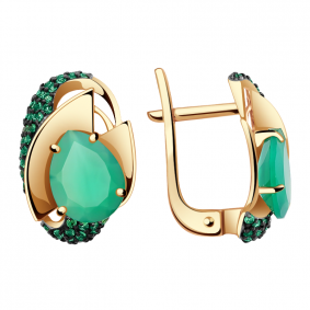 Золотые серьги Александра кл2790а-12ск-з с фианитом и агатом кл2790а-12ск-з фото