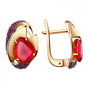 Золотые серьги Александра кл2790а-30ск-р с фианитом и рубиновым корундом кл2790а-30ск-р фото