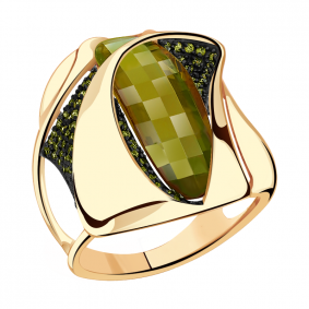 Золотое кольцо Александра с ситаллом цвета Султанит и фианитом кл2796-48ск-са кл2796-48ск-са фото