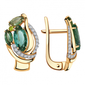 Золотые серьги Александра кл2798а-26ск с фианитом и турмалином кл2798а-26ск фото