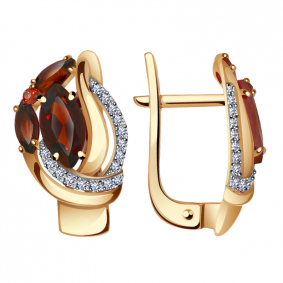 Золотые серьги Александра кл2798а-2ск с фианитом и гранатом кл2798а-2ск фото