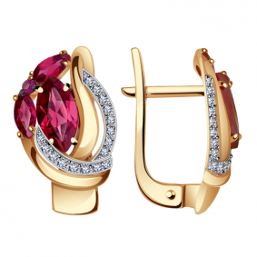 Золотые серьги Александра кл2798а-30ск с фианитом и рубиновым корундом кл2798а-30ск фото