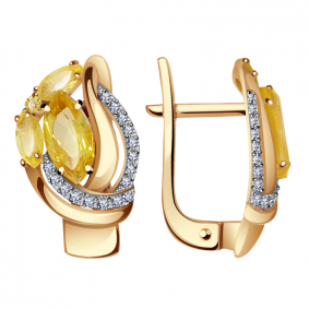 Золотые серьги Александра кл2798а-6ск с фианитом и цитрином кл2798а-6ск фото