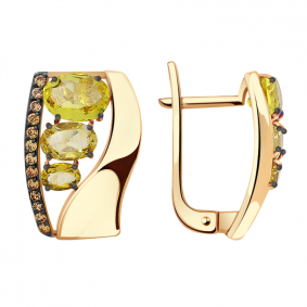 Золотые серьги Александра кл2799а-6ск-ш с фианитом и цитрином кл2799а-6ск-ш фото