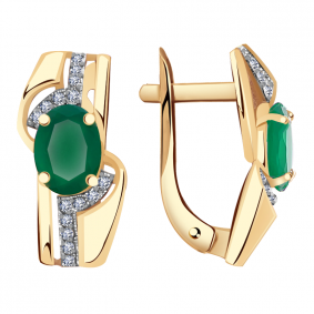 Золотые серьги Александра кл2813а-12ск с фианитом и агатом кл2813а-12ск фото