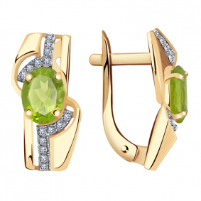 Золотые серьги Александра кл2813а-5ск с фианитом и хризолитом кл2813а-5ск фото