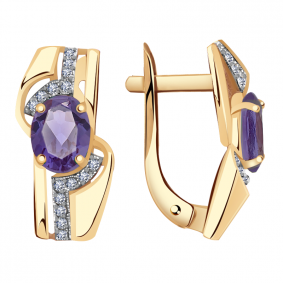 Золотые серьги Александра кл2813а-9ск с фианитом и александритом кл2813а-9ск фото