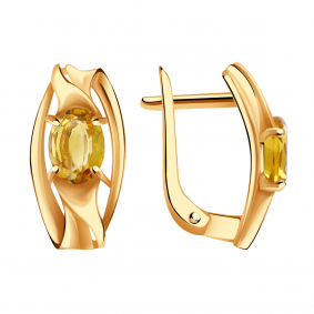 Золотые серьги Александра кл2819а-6ск с цитрином кл2819а-6ск фото