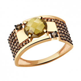 Золотое кольцо Александра кл2824-17ск-ш с фианитом и кварцем кл2824-17ск-ш фото