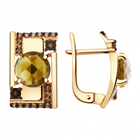 Золотые серьги Александра кл2824а-17ск-ш с фианитом и кварцем кл2824а-17ск-ш фото