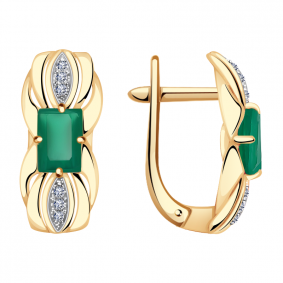 Золотые серьги Александра кл2829а-12ск с фианитом и агатом кл2829а-12ск фото