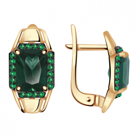 Золотые серьги Александра кл2832а-26ск-з с фианитом и турмалином кл2832а-26ск-з фото