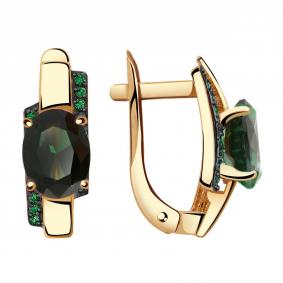 Золотые серьги Александра кл2833а-26ск-з с фианитом и турмалином кл2833а-26ск-з фото