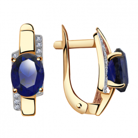 Золотые серьги Александра кл2833а-27ск с фианитом и сапфировым корундом кл2833а-27ск фото