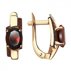 Золотые серьги Александра кл2833а-2ск-к с фианитом и гранатом кл2833а-2ск-к фото