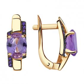 Золотые серьги Александра кл2833а-9ск-си с фианитом и александритом кл2833а-9ск-си фото