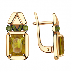 Золотые серьги Александра кл2834а-48ск с фианитом и султанитом кл2834а-48ск фото