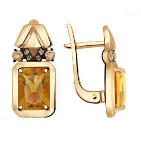 Золотые серьги Александра кл2834а-6ск-ш с фианитом и цитрином кл2834а-6ск-ш фото