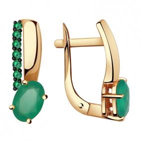 Золотые серьги Александра кл2842а-12ск-з с фианитом и агатом кл2842а-12ск-з фото