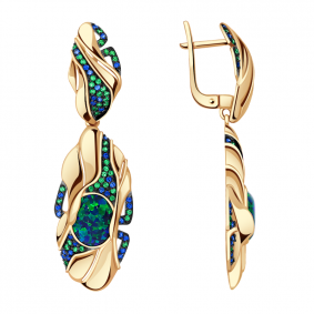 Золотые серьги Александра кл2845а-15ск-зс с фианитом и опалом кл2845а-15ск-зс фото