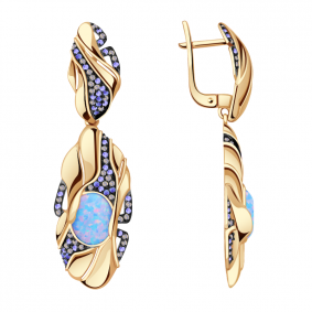 Золотые серьги Александра кл2845а-15ск-си с фианитом и опалом кл2845а-15ск-си фото