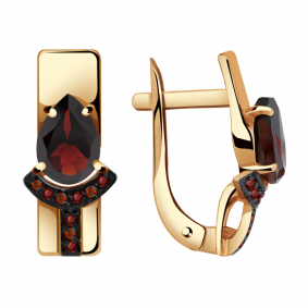 Золотые серьги Александра кл2852а-2ск-к с фианитом и гранатом кл2852а-2ск-к фото