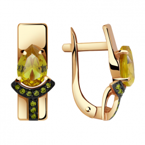 Золотые серьги Александра кл2852а-48ск-са с фианитом и султанитом кл2852а-48ск-са фото