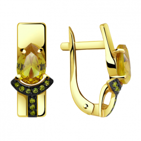 Серьги из лимонного золота Александра кл2852а-48сл-са с фианитом и султанитом кл2852а-48сл-са фото