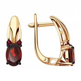 Золотые серьги Александра кл2875а-2ск-к с фианитом и гранатом кл2875а-2ск-к фото