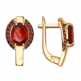 Золотые серьги Александра кл2877а-2ск-к с фианитом и гранатом кл2877а-2ск-к фото