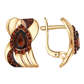 Золотые серьги Александра кл2878а-2ск-к с фианитом и гранатом кл2878а-2ск-к фото