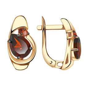 Золотые серьги Александра кл2879а-2ск-к с фианитом и гранатом кл2879а-2ск-к фото