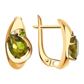 Золотые серьги Александра с ситаллом цвета Султанит и фианитом кл2879а-48ск-са кл2879а-48ск-са фото