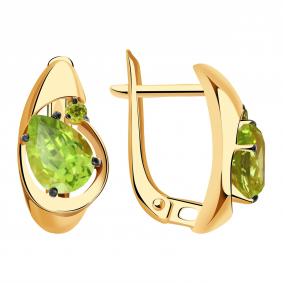 Золотые серьги Александра кл2879а-5ск-са с фианитом и хризолитом кл2879а-5ск-са фото