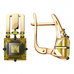 Золотые серьги Александра кл2882а-48ск-са с фианитом и султанитом кл2882а-48ск-са фото