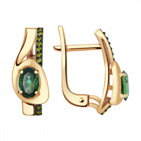 Золотые серьги Александра кл2884а-26ск-са с фианитом и турмалином кл2884а-26ск-са фото