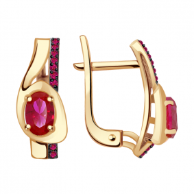 Золотые серьги Александра кл2884а-30ск-р с фианитом и рубиновым корундом кл2884а-30ск-р фото