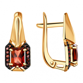 Золотые серьги Александра кл2885а-2ск-к с фианитом и гранатом кл2885а-2ск-к фото