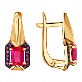 Золотые серьги Александра кл2885а-30ск-р с фианитом и рубиновым корундом кл2885а-30ск-р фото