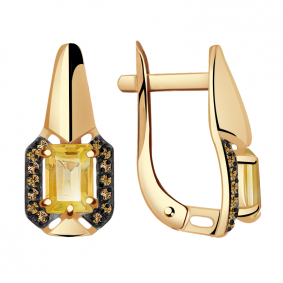 Золотые серьги Александра кл2885а-6ск-ш с фианитом и цитрином кл2885а-6ск-ш фото