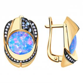 Золотые серьги Александра кл2886а-15ск-г с фианитом и опалом кл2886а-15ск-г фото