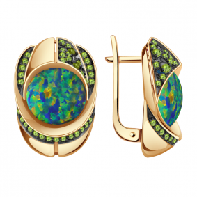 Золотые серьги Александра кл2886а-15ск-са с фианитом и опалом кл2886а-15ск-са фото