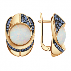 Золотые серьги Александра кл2886а-15ск-си с фианитом и опалом кл2886а-15ск-си фото