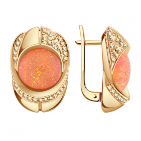 Золотые серьги Александра кл2886а-15ск-ш-1 с фианитом и опалом кл2886а-15ск-ш-1 фото