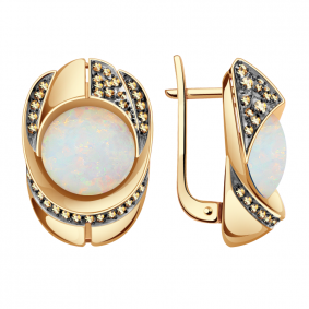 Золотые серьги Александра кл2886а-15ск-ш с фианитом и опалом кл2886а-15ск-ш фото