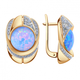 Золотые серьги Александра кл2886а-15ск с фианитом и опалом кл2886а-15ск фото