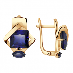 Золотые серьги Александра кл2894а-27ск с гидротермальным сапфиром кл2894а-27ск фото